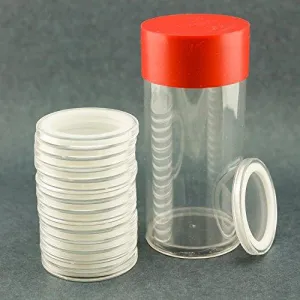 (1) Airtite Coin Holder Storage Container & (15) White Ring 38Mm Air-Tite Coin Holder Capsules For American Silver Dollars And 1Oz Silver Commemoratives