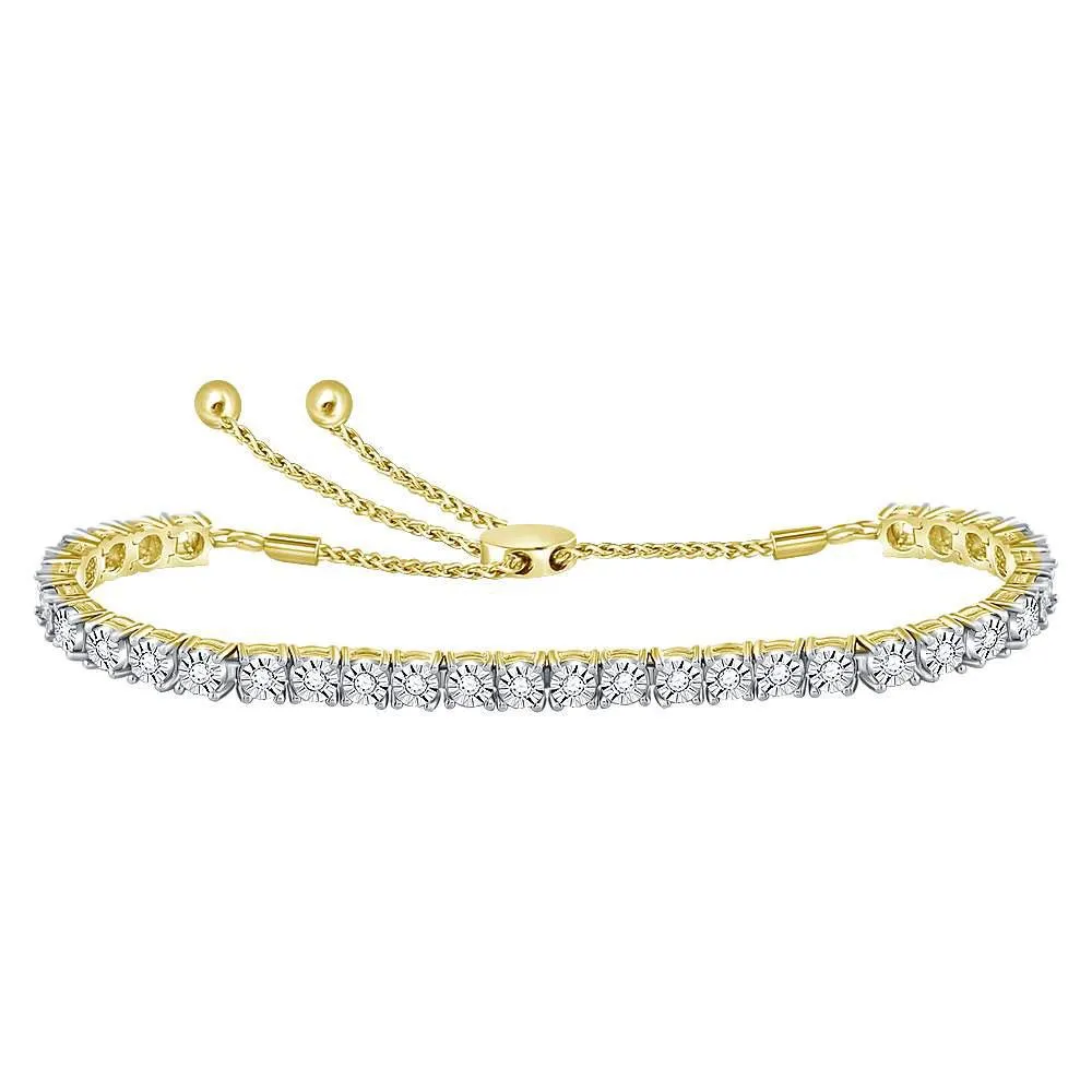 10K Yellow Gold Diamond Studded Bolo Bracelet 1/2 Cttw