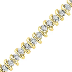 10K Yellow Gold Womens Round Diamond Studded Tennis Bracelet 1/4 Cttw