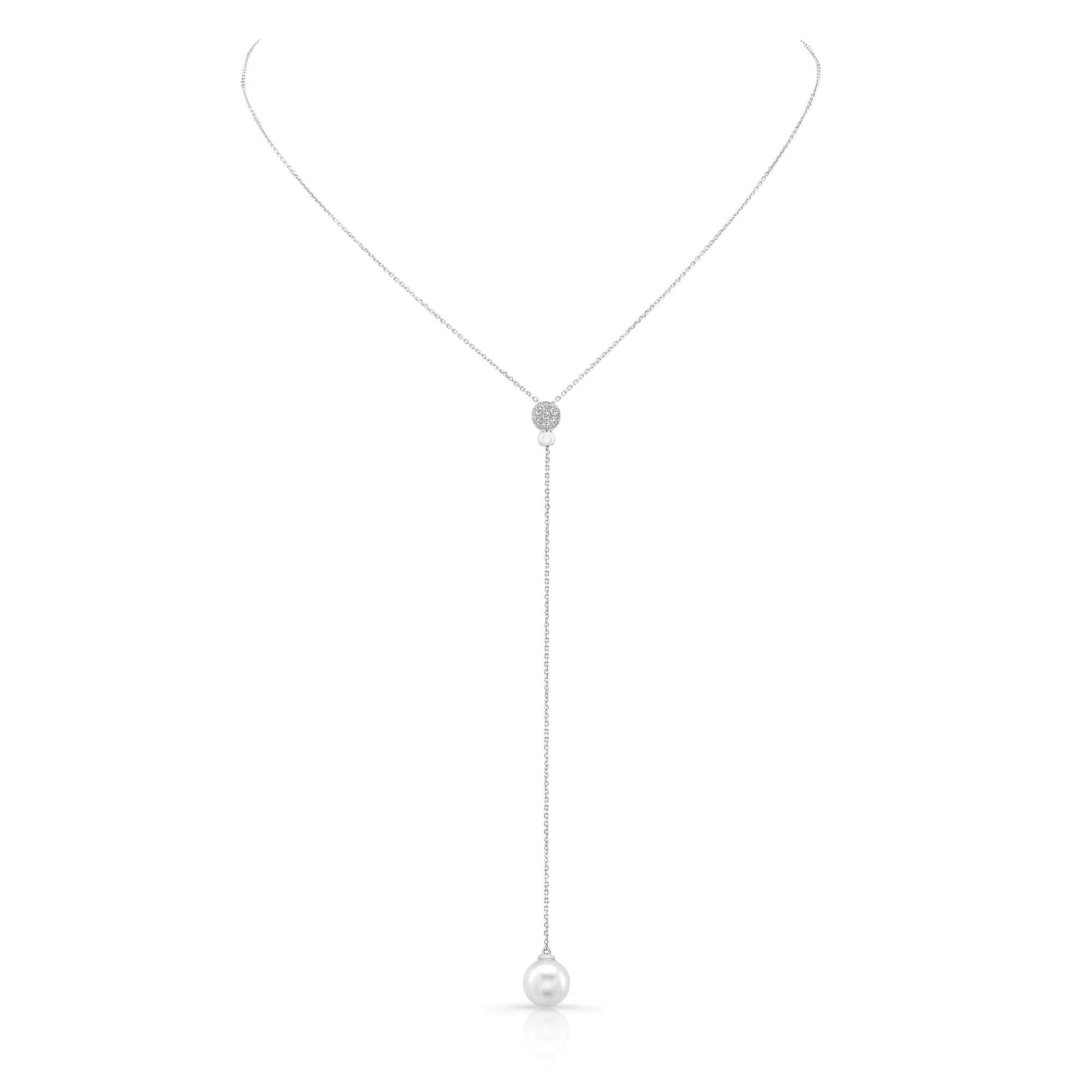 14K White Gold Pearl And Diamond Convertible Lariat (.63ctw)