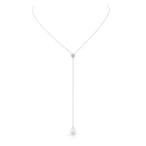 14K White Gold Pearl And Diamond Convertible Lariat (.63ctw)