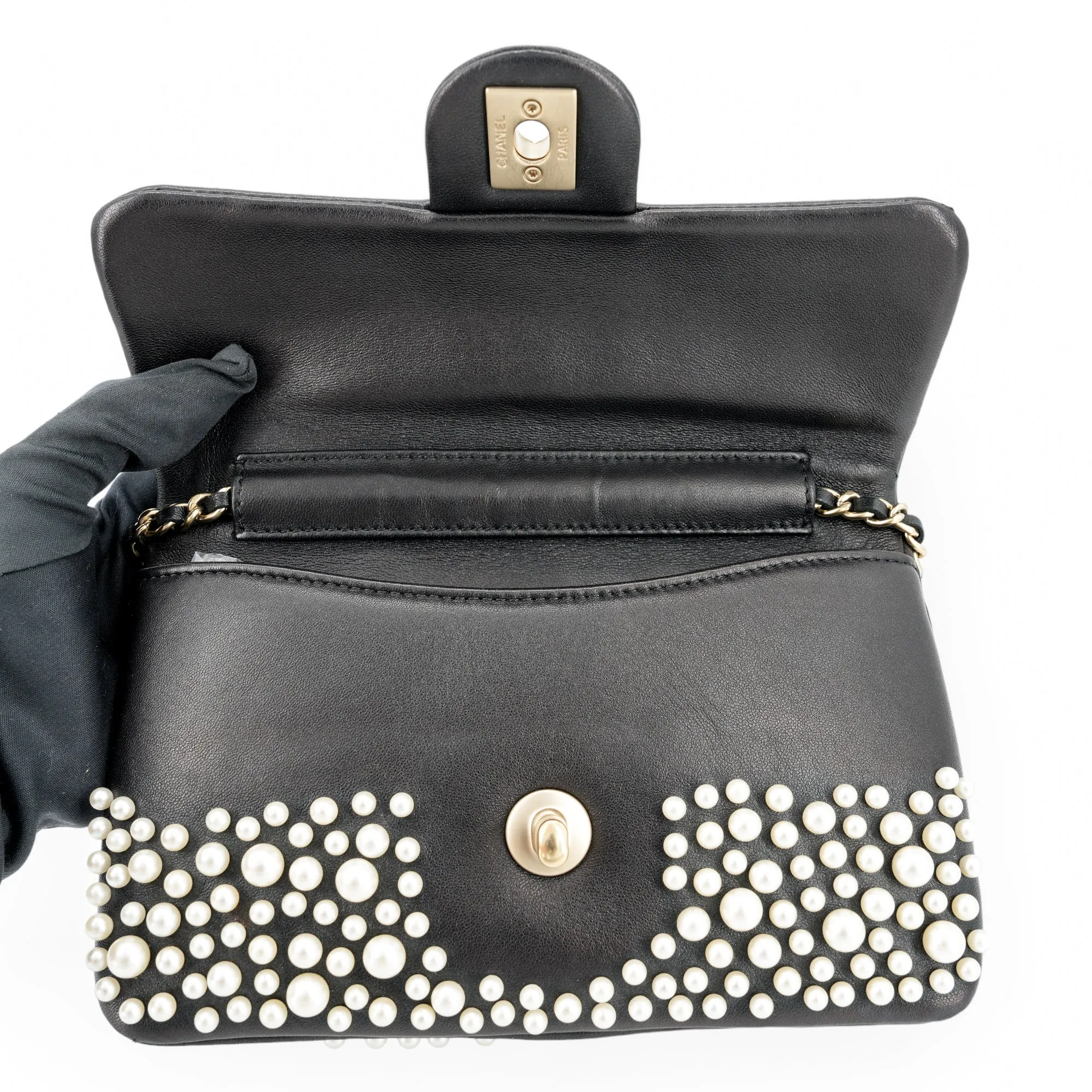 15C Paris-Dubai Black and White Pearl Mini Flap Bag