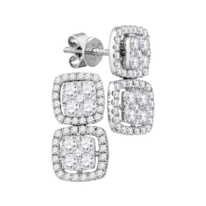 18K White Gold Round Diamond Convertible Square Dangle Jacket Earrings 1-3/8 Cttw
