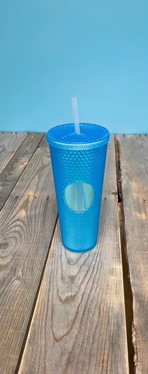 24 oz metallic blue tumbler