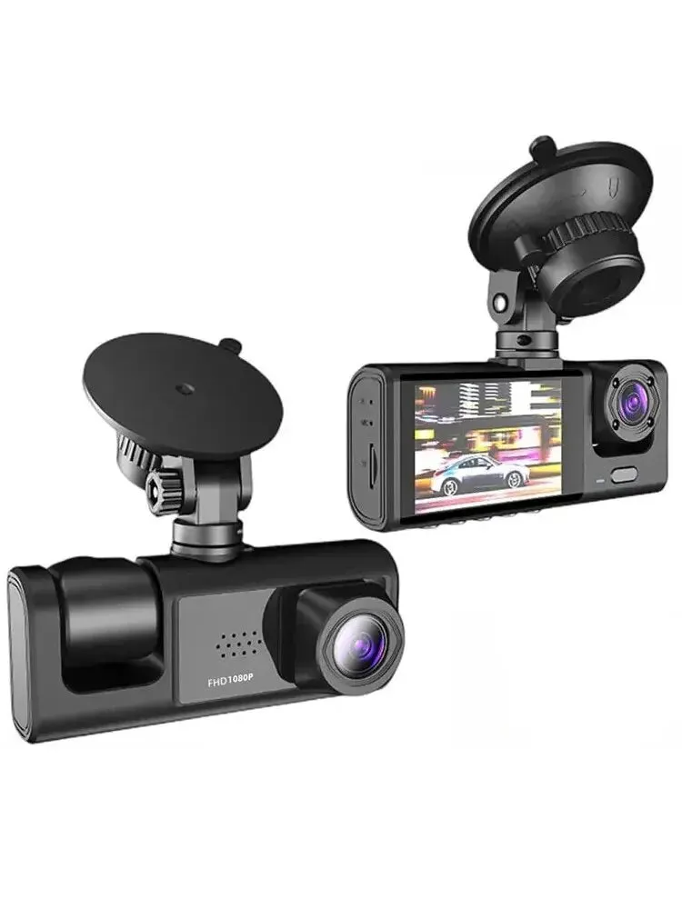 3-Channel 1080P Dash Cam with Triple-Lens & Inside Vehicle Recording