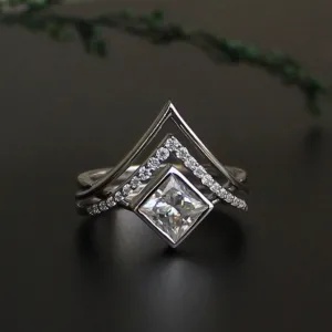 5mm Princess Moissanite Engagement Ring Set, 3pc Interlocking Crossover Ring Set