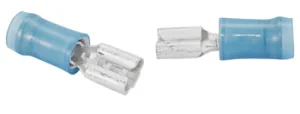640919-1 RECEPTACLE/Female, insulated, blue, 300 VAC, PIDG series. Stud/tab size: 4.75 mm X .51 mm. For use with 16-14 gauge wire