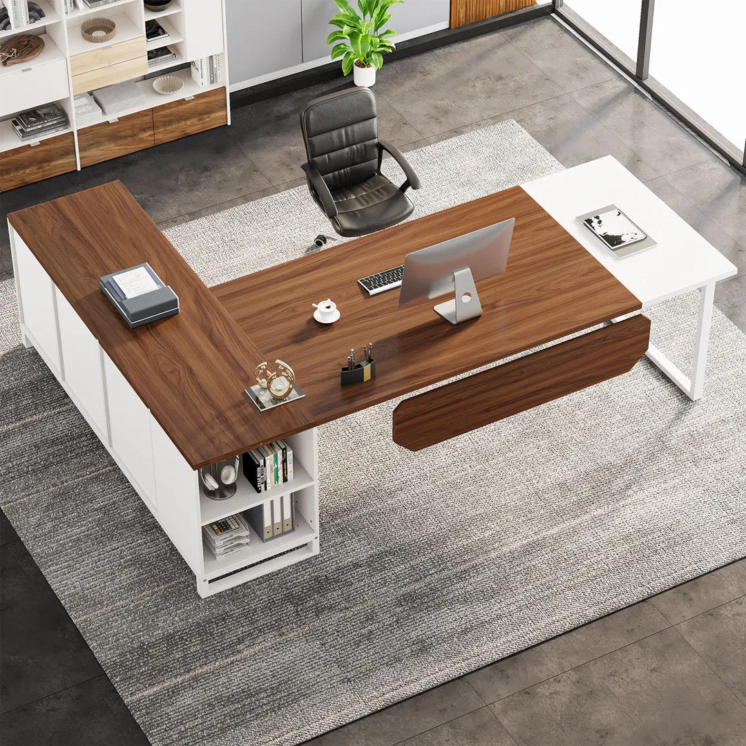 70.87'' Executive Desk and File Storage Cabinet Latitude Run® Color (Top/Frame): Brown/White