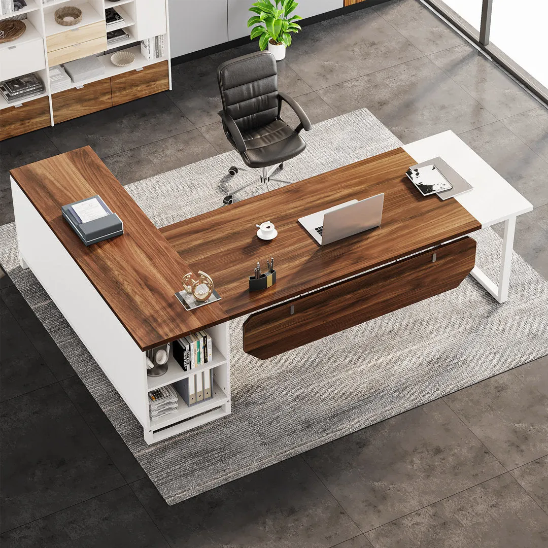 70.87'' Executive Desk and File Storage Cabinet Latitude Run® Color (Top/Frame): Brown/White
