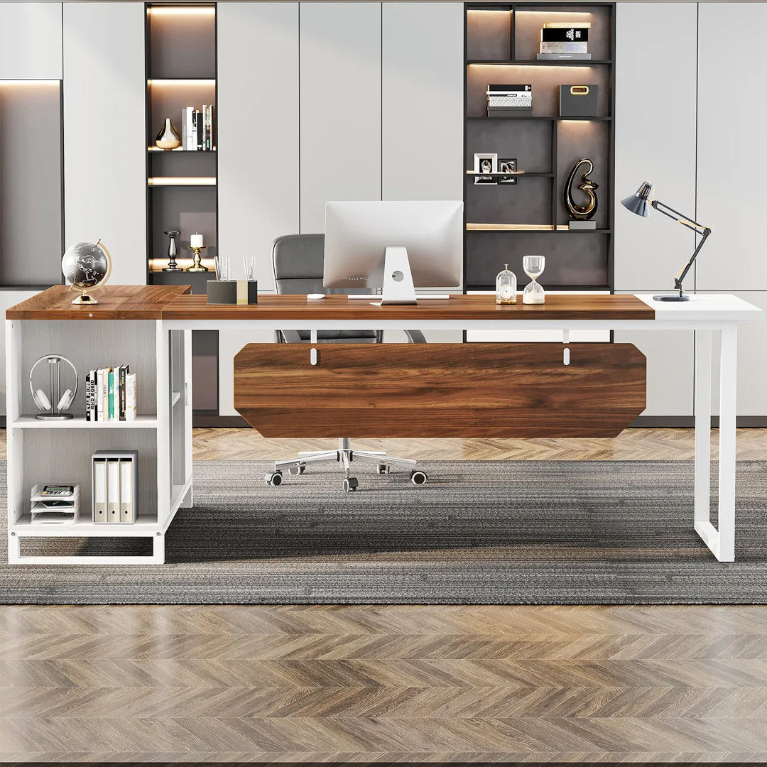 70.87'' Executive Desk and File Storage Cabinet Latitude Run® Color (Top/Frame): Brown/White