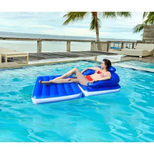 74" Blue Convertible Lounge Chair Inflatable Swimming Pool Float