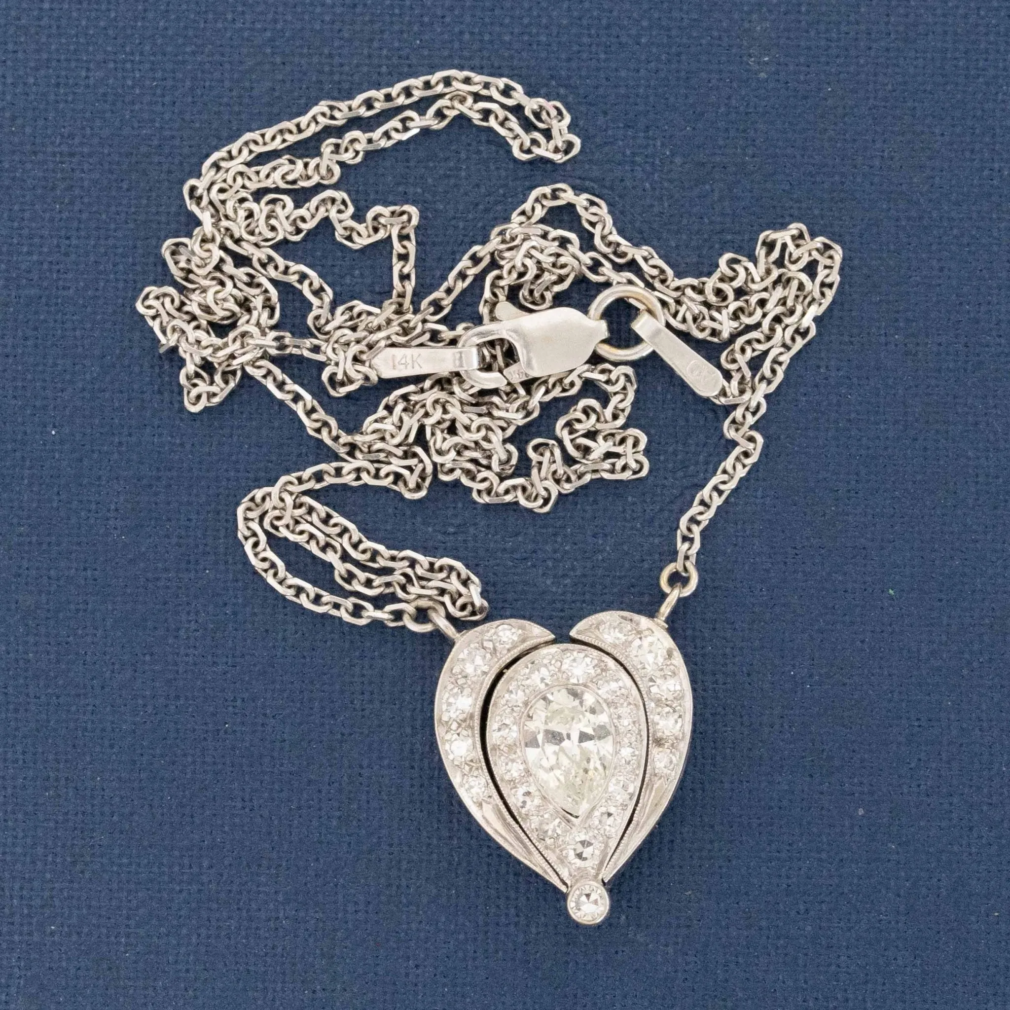 .85ctw Vintage Pear Cut Diamond Cluster Convertible Pendant