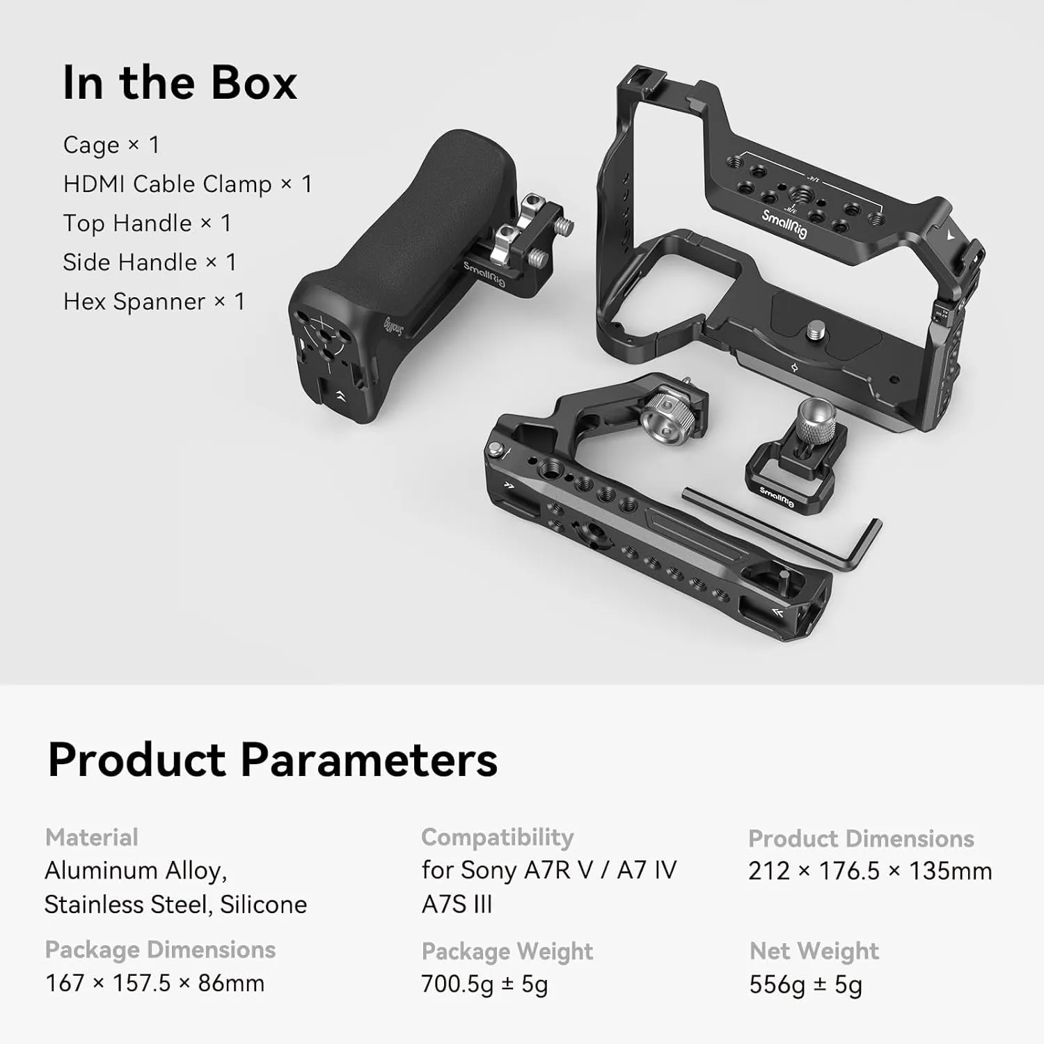 A7R V / A7 IV / A7S III Cage with Top Handle, Side Handgrip and Clamp for HDMI Cable, Advanced Kit for Sony Alpha 7R V/Alpha 7 Iv/Alpha 7 S III -3669C