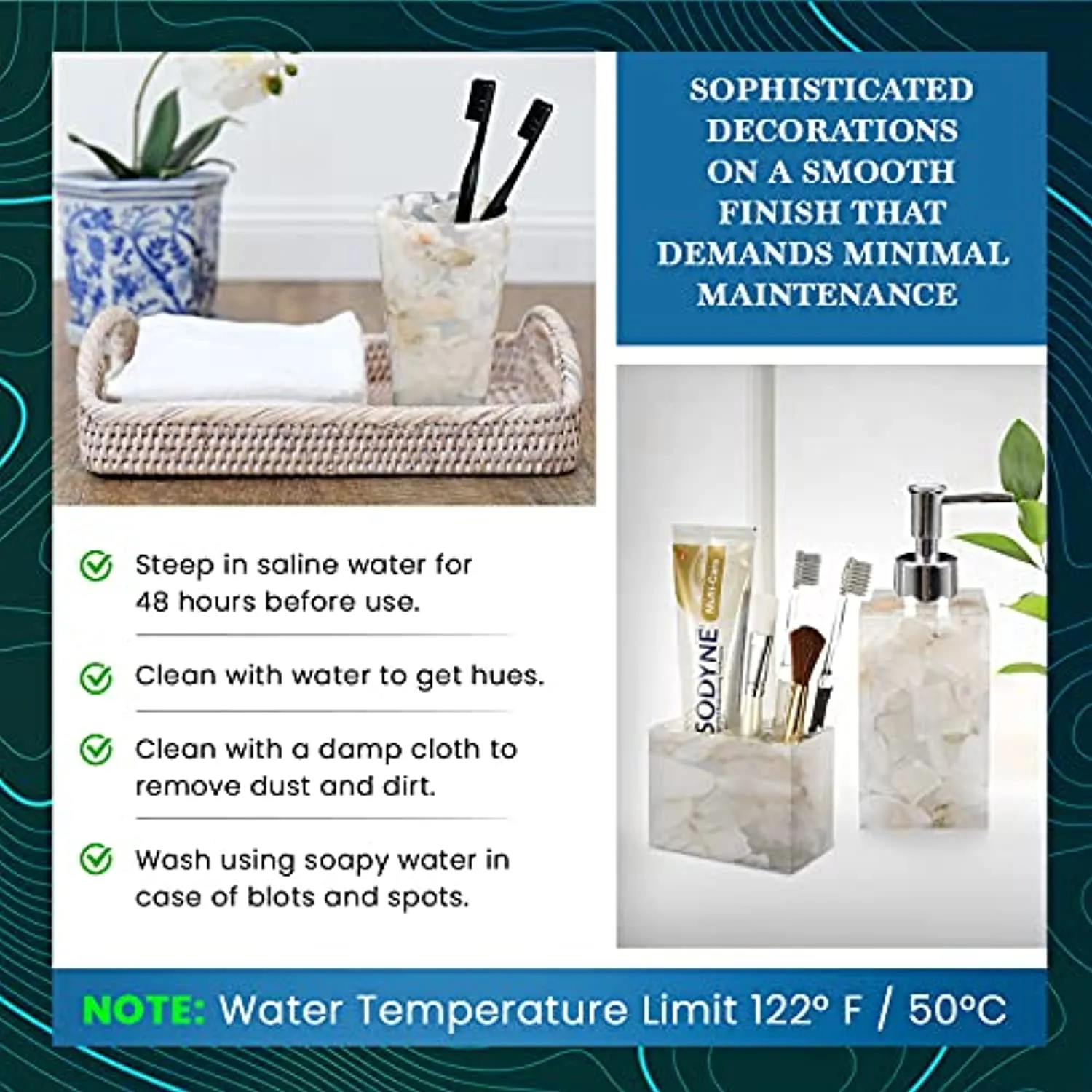 AIMONE Bathroom Accessory Set, Natural White Marble Inside Bath Gift Set of 4 Pieces, Includes Soap Dispenser, Toothbrush Holder, Tumbler, Soap Dish - High Class Home Decor Gift