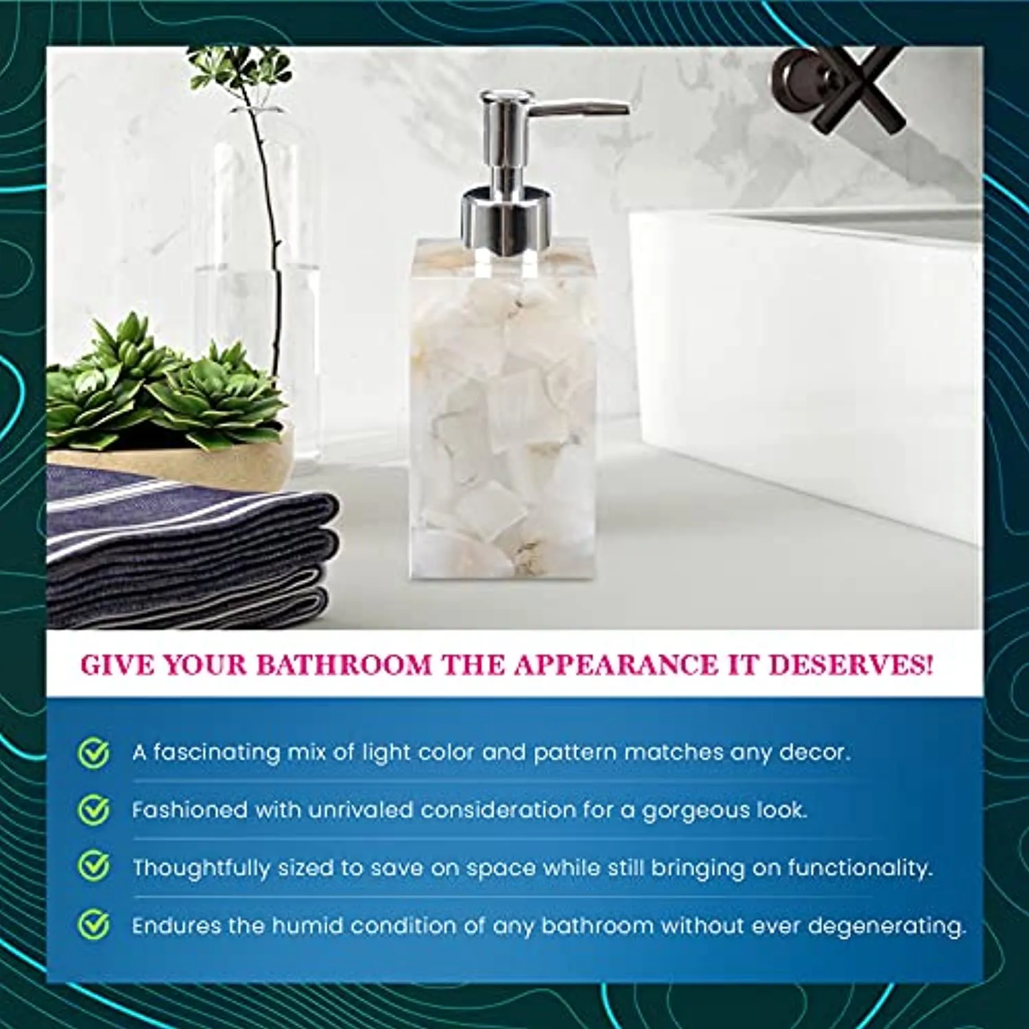 AIMONE Bathroom Accessory Set, Natural White Marble Inside Bath Gift Set of 4 Pieces, Includes Soap Dispenser, Toothbrush Holder, Tumbler, Soap Dish - High Class Home Decor Gift