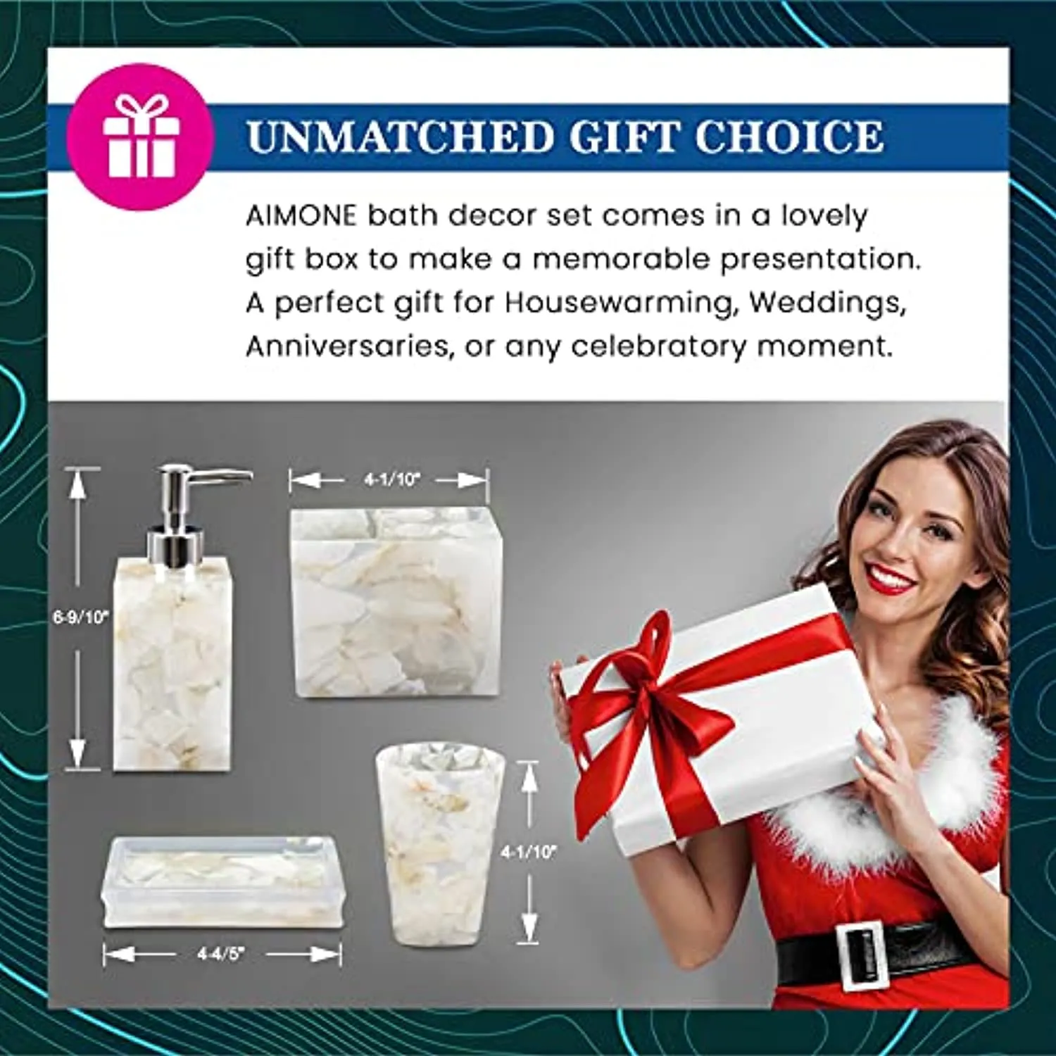 AIMONE Bathroom Accessory Set, Natural White Marble Inside Bath Gift Set of 4 Pieces, Includes Soap Dispenser, Toothbrush Holder, Tumbler, Soap Dish - High Class Home Decor Gift
