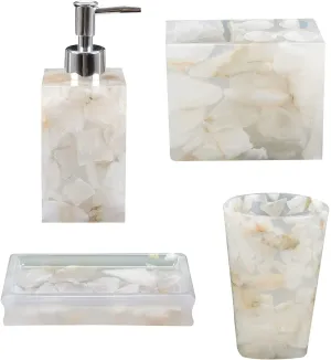 AIMONE Bathroom Accessory Set, Natural White Marble Inside Bath Gift Set of 4 Pieces, Includes Soap Dispenser, Toothbrush Holder, Tumbler, Soap Dish - High Class Home Decor Gift