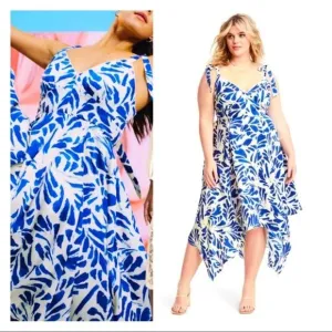 Alexis Botanical Tie Strap Asymmetrical Dress Plus