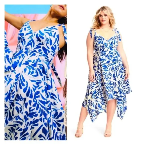 Alexis Botanical Tie Strap Asymmetrical Dress Plus