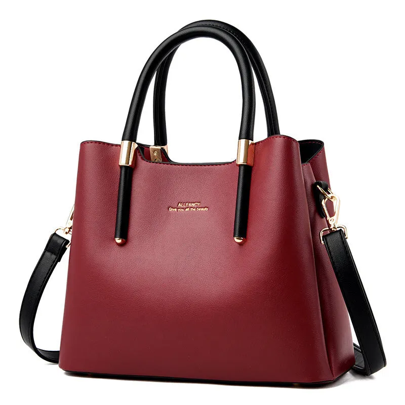 All Fancy Vegan Leather Contrast Large Tote Bag (Multiple Colors)