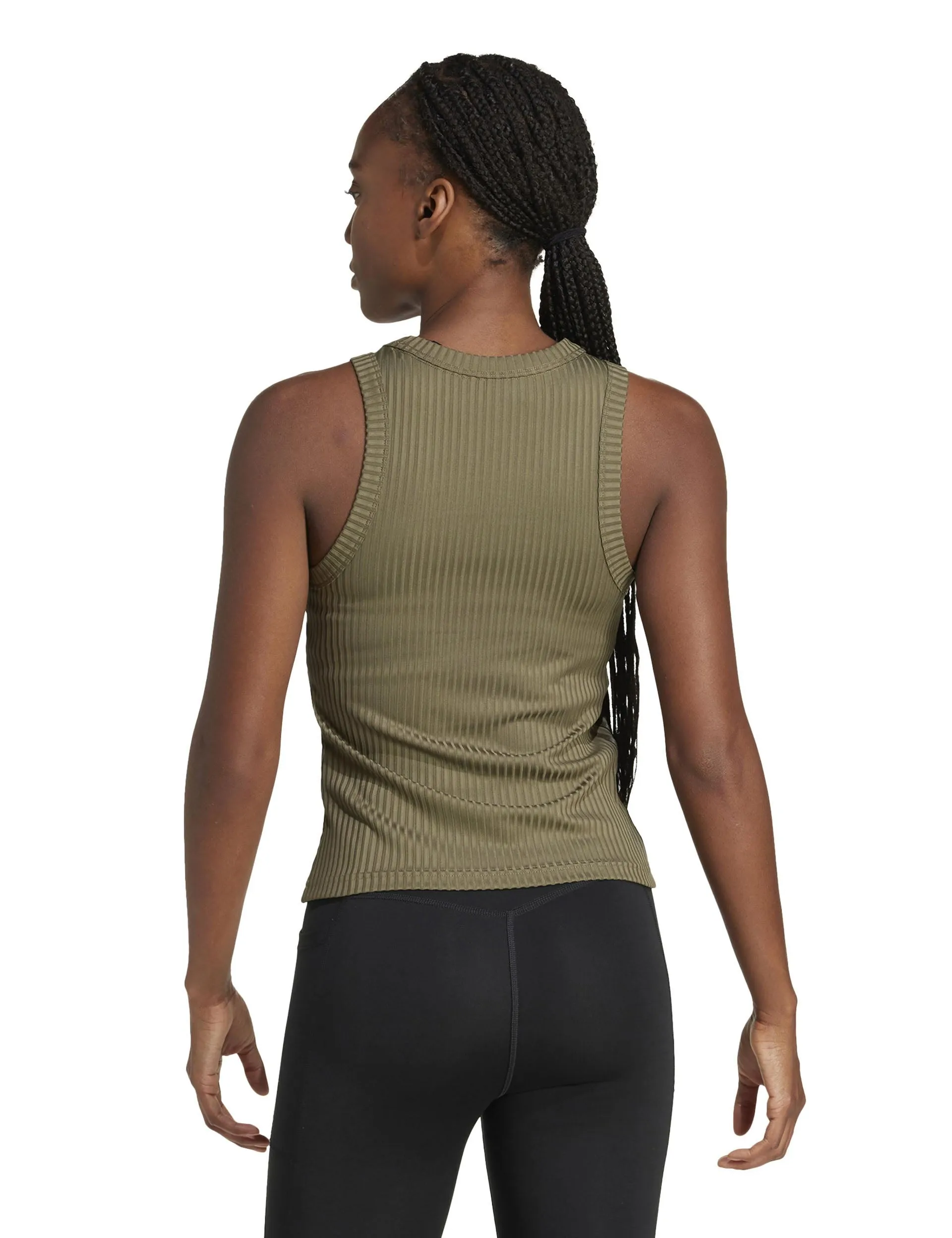 All Gym Seasonal Rib Tight Fit Tonal 3-Stripes Tank Top - Olive Strata