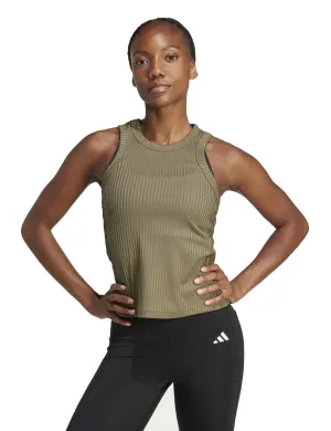 All Gym Seasonal Rib Tight Fit Tonal 3-Stripes Tank Top - Olive Strata