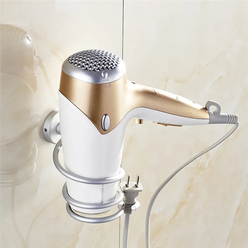 Aluminum Bathroom Wall Shelf Wall-mounted Hair Dryer Rack Storage Hairdryer Support Holder Spiral Stand on
