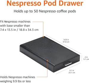 Amazon Basics Nespresso OriginalLine Coffee Pod Storage with 1 Drawer Holder, 50 Capsule Capacity, Black- new but scruffy box