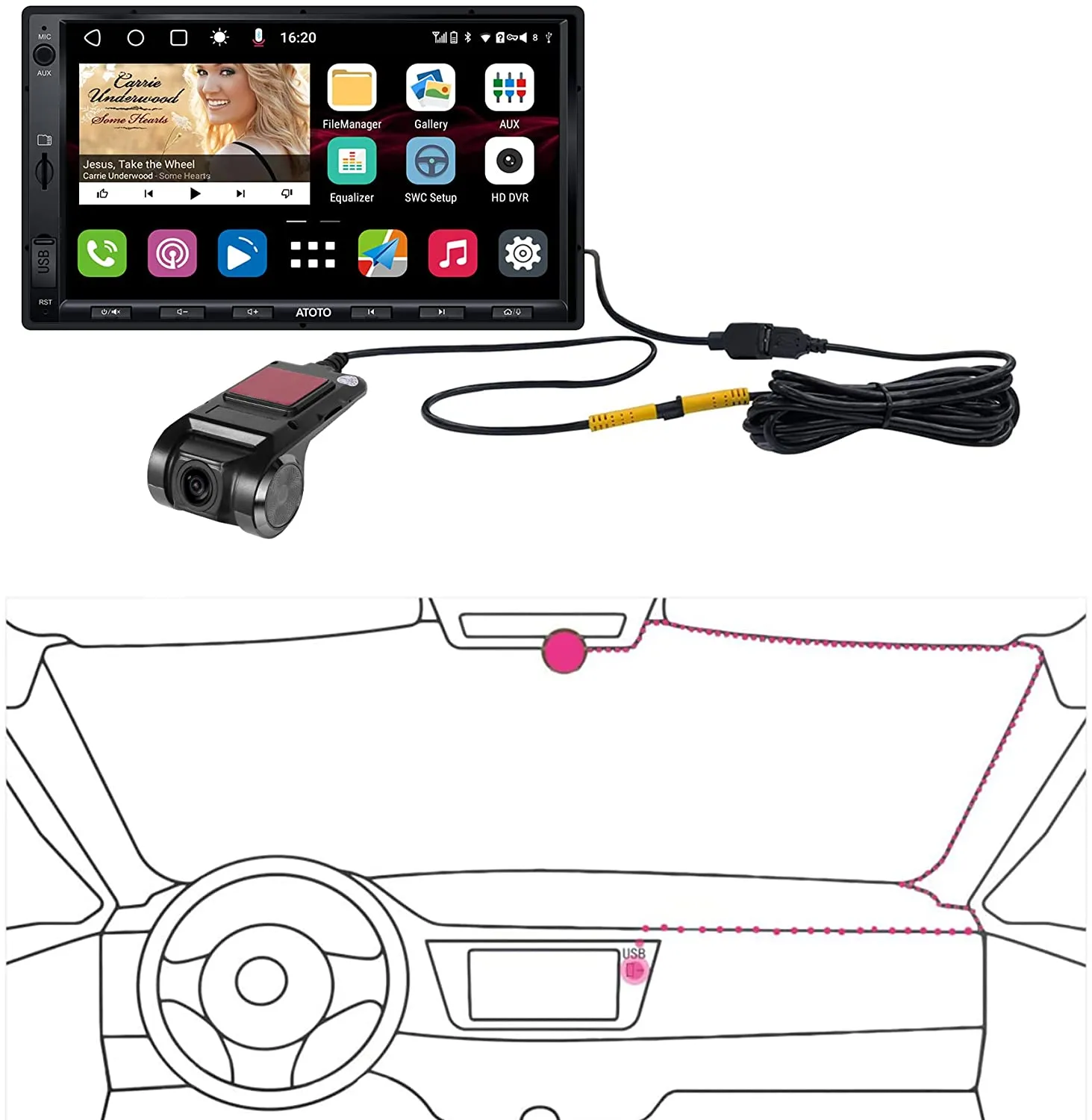 ATOTO On-Dash Camera 1080P USB DVR - Recording Video Camera
