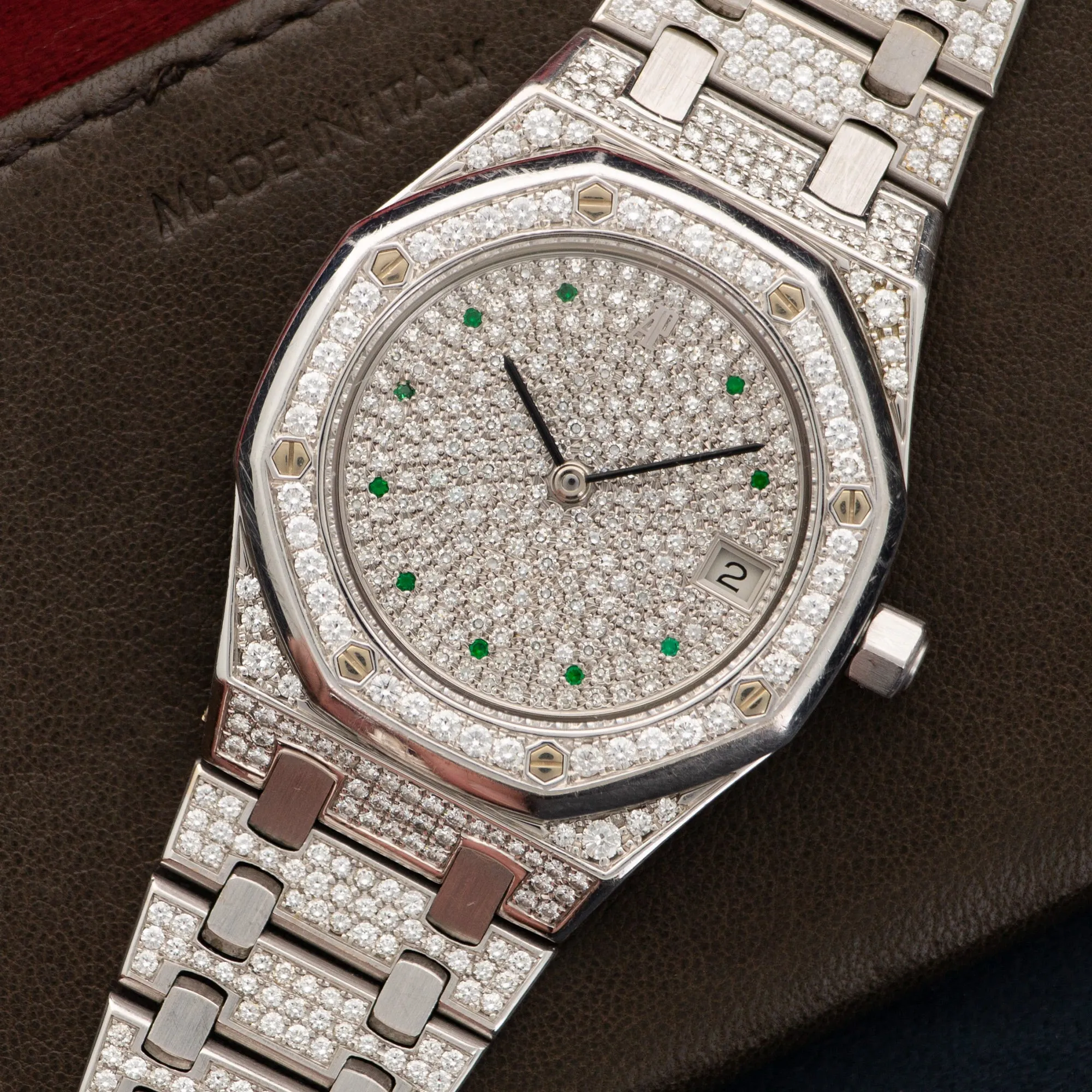 Audemars Piguet White Gold Royal Oak Diamond & Emerald Watch