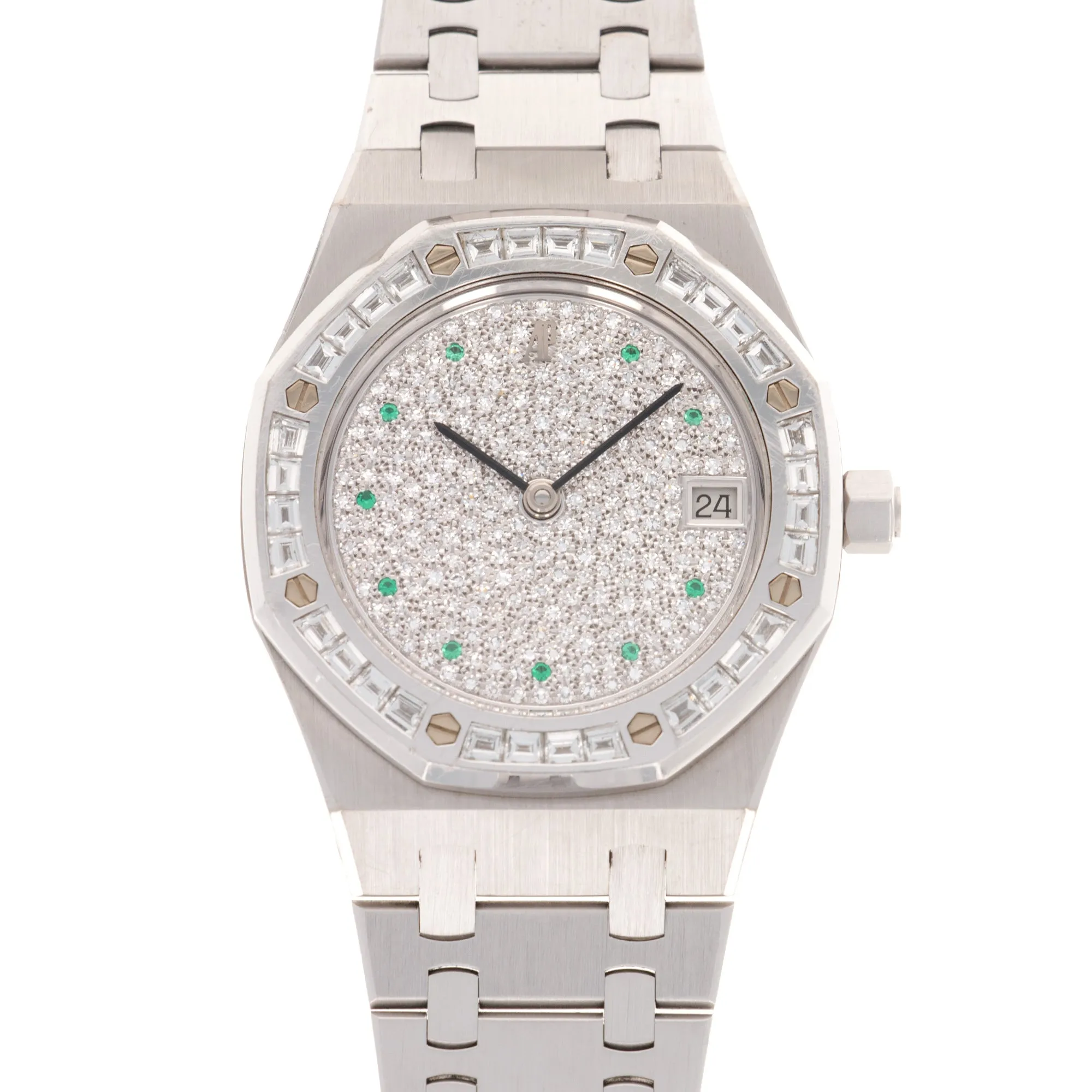 Audemars Piguet White Gold Royal Oak Diamond & Emerald Watch