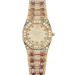 Audemars Piguet Yellow Gold Royal Oak Diamond Ruby Watch