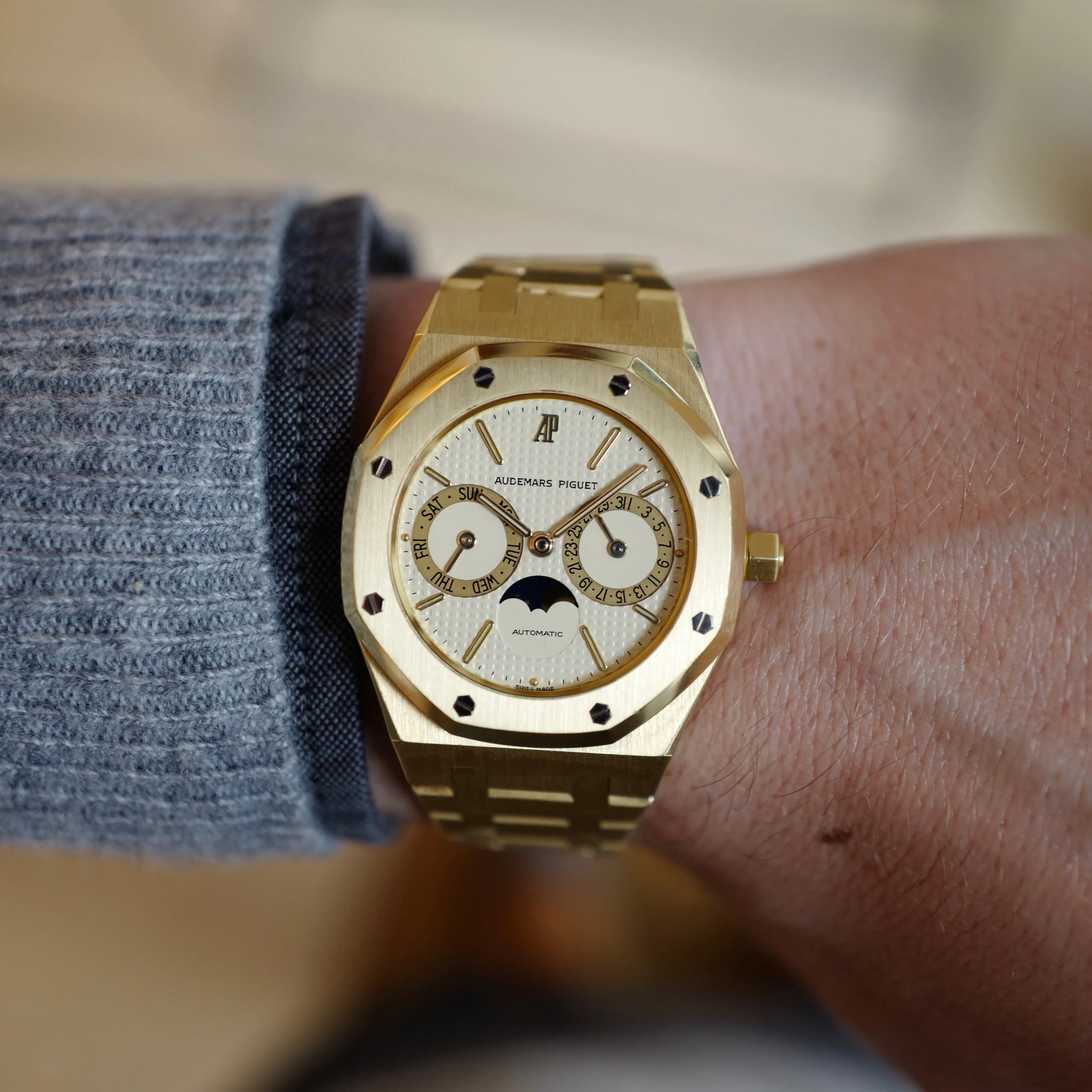 Audemars Piguet Yellow Gold Royal Oak Moonphase Day Date Watch