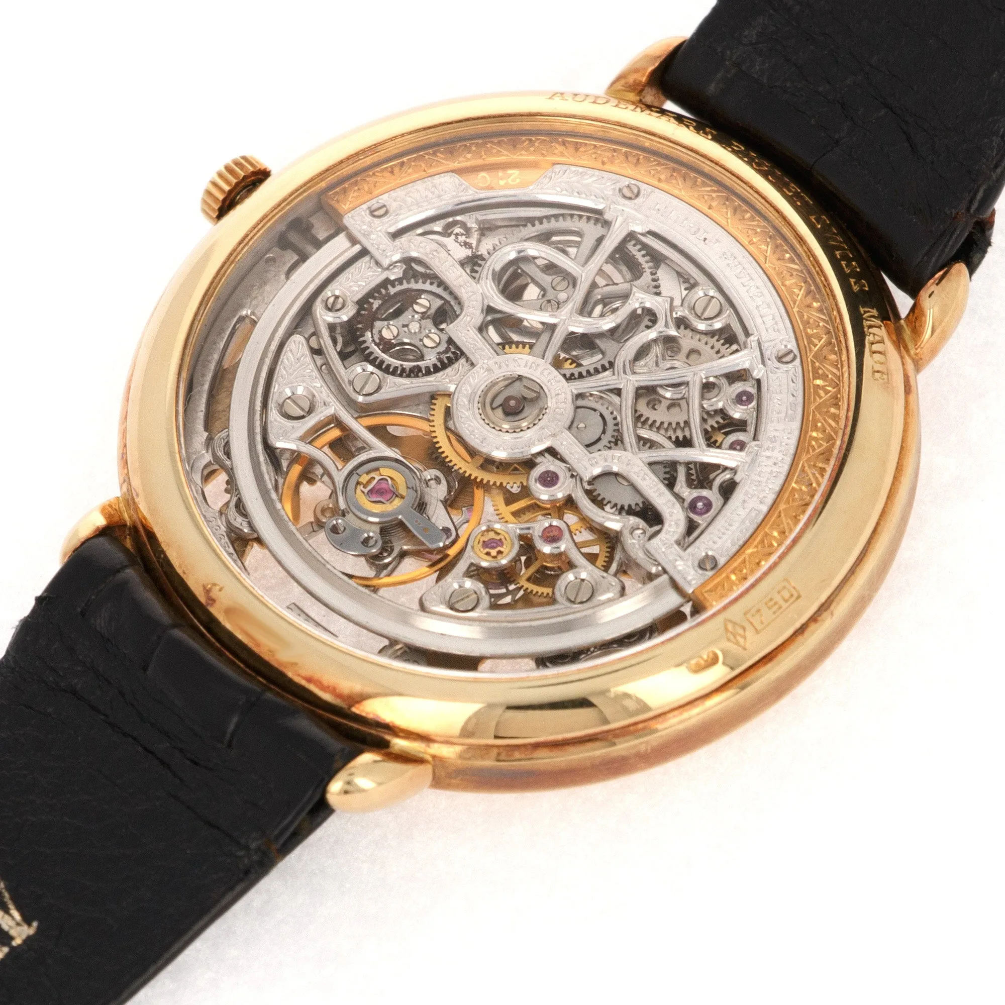 Audemars Piguet Yellow Gold Ultra Thin Skeletonized Watch with Ornate Bird Dial