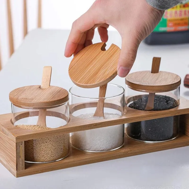 Bamboo and Glass Spice Jar Set