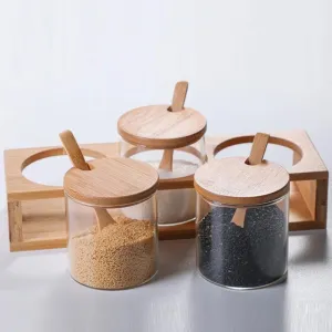 Bamboo and Glass Spice Jar Set