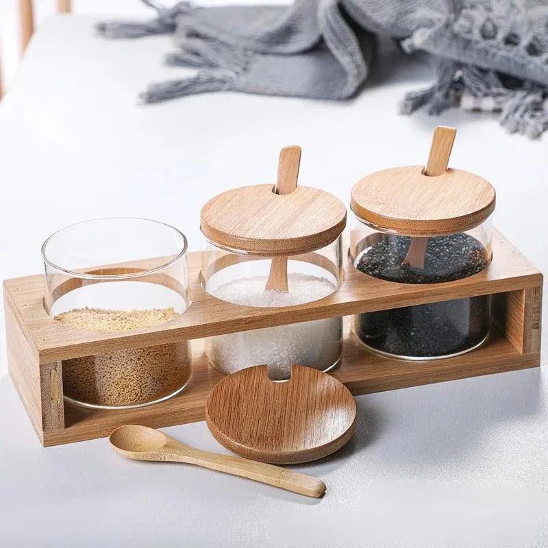 Bamboo and Glass Spice Jar Set