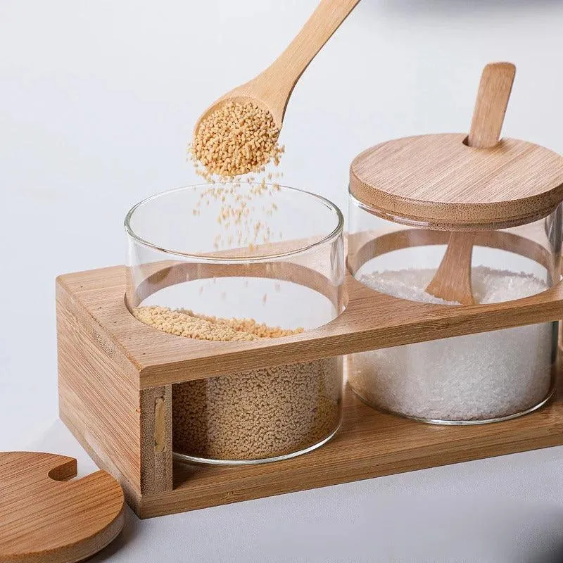 Bamboo and Glass Spice Jar Set