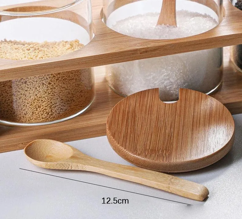 Bamboo and Glass Spice Jar Set