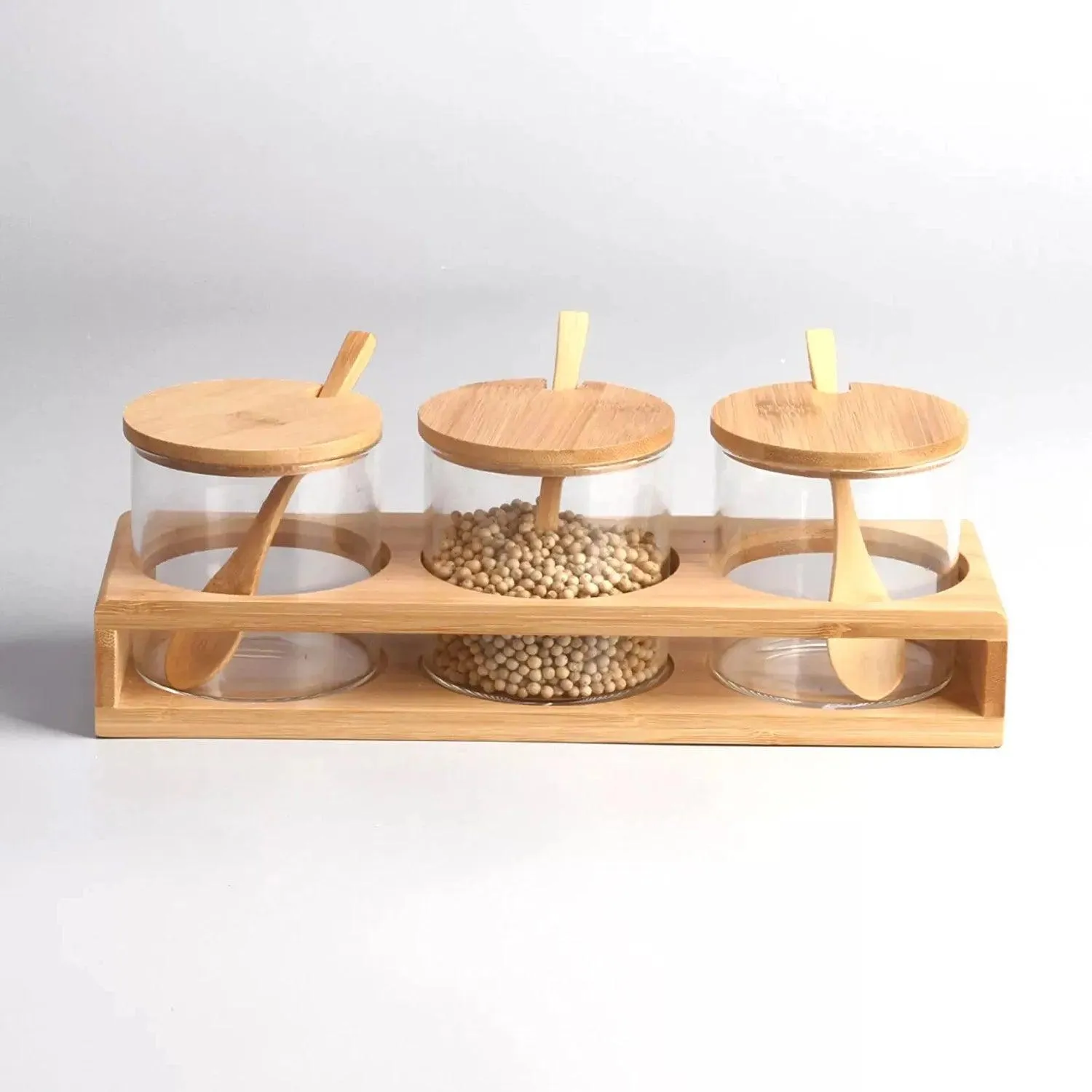 Bamboo and Glass Spice Jar Set