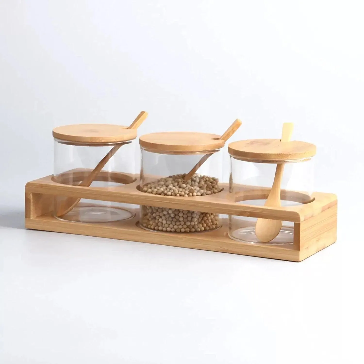 Bamboo and Glass Spice Jar Set