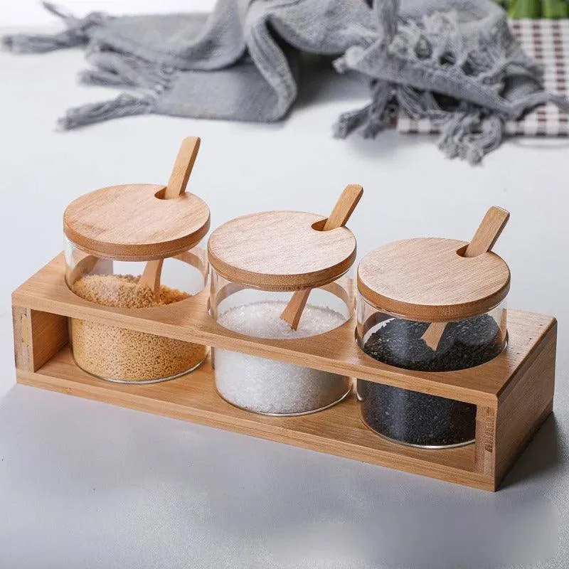 Bamboo and Glass Spice Jar Set