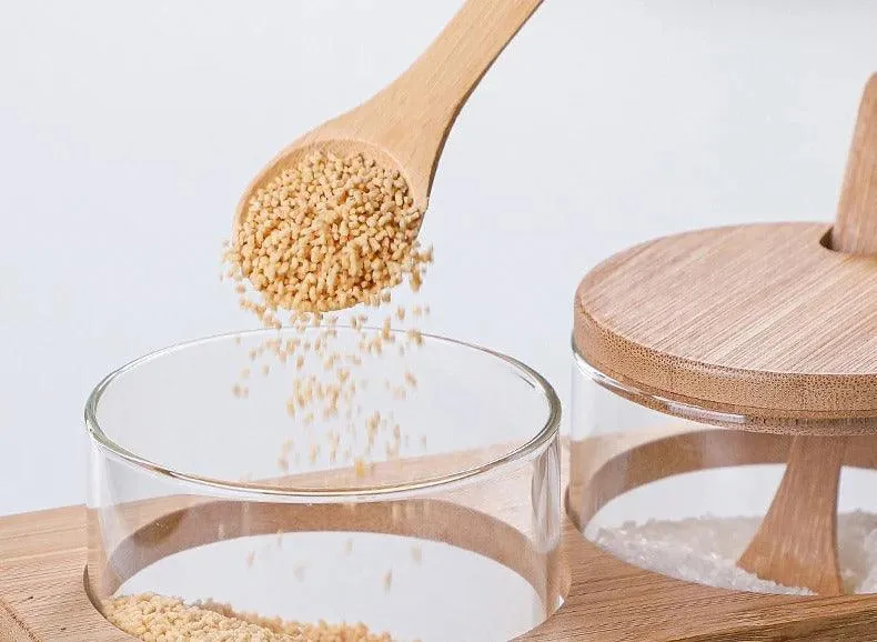 Bamboo and Glass Spice Jar Set