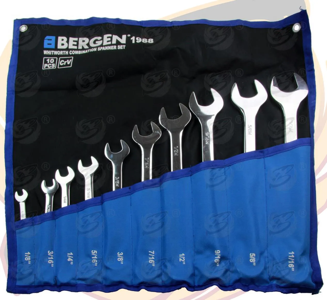 BERGEN 10PCS WHITWORTH COMBINATION SPANNERS 1/8" - 11/16"