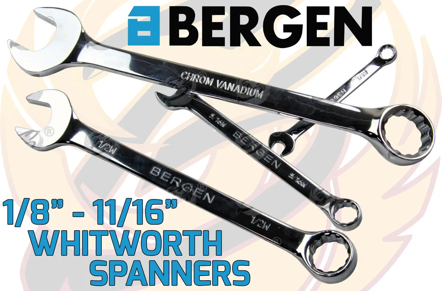 BERGEN 10PCS WHITWORTH COMBINATION SPANNERS 1/8" - 11/16"