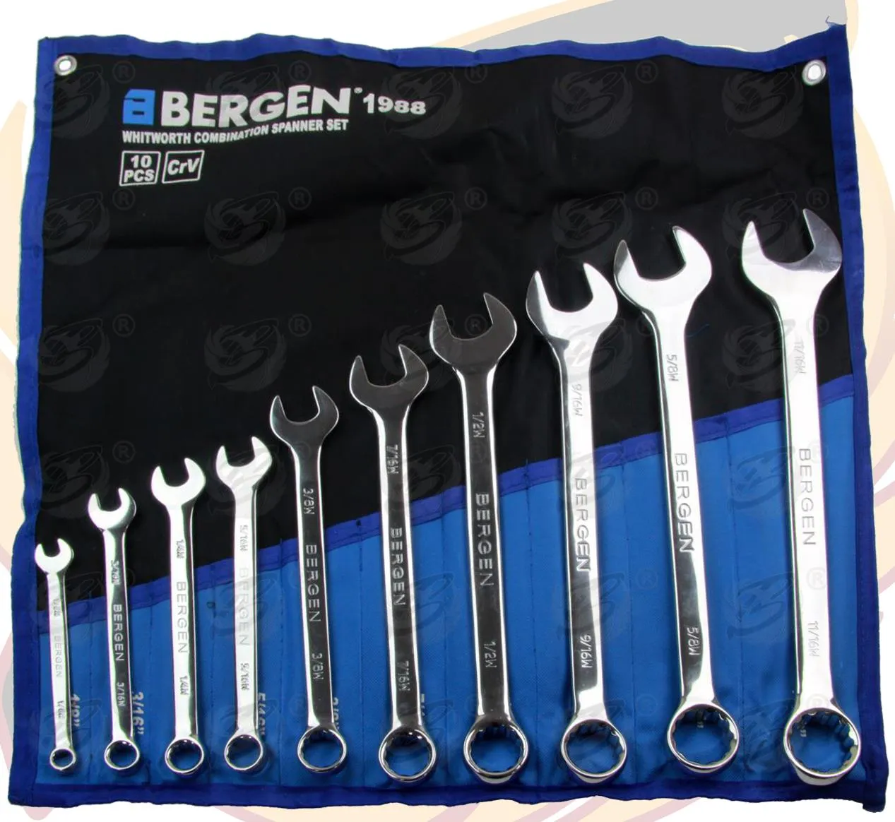 BERGEN 10PCS WHITWORTH COMBINATION SPANNERS 1/8" - 11/16"
