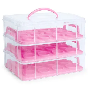 Best Choice Products 3-Tier BPA-Free Cake Cupcake Baked Goods Holder Storage Carrier Container for 36 Cupcakes w/Detachable Tiers, Locks, Handle - Pink