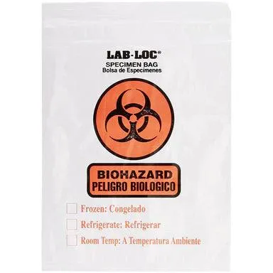 Biohazard Plastic Specimen Bags 8x10 Size with Zip-Loc Seal