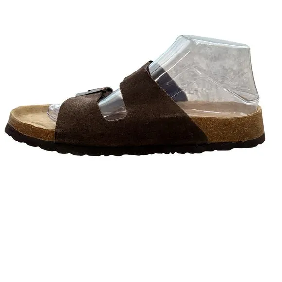 Birko Premium Big Buckle Arizona Sandal Size EU 40 US 9 Brown Suede Two Strap