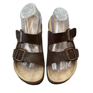 Birko Premium Big Buckle Arizona Sandal Size EU 40 US 9 Brown Suede Two Strap